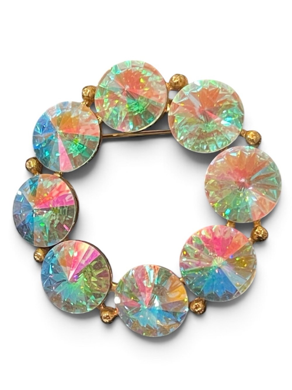 Vintage Weiss Aurora Borealis Rivoli Wreath Brooch
